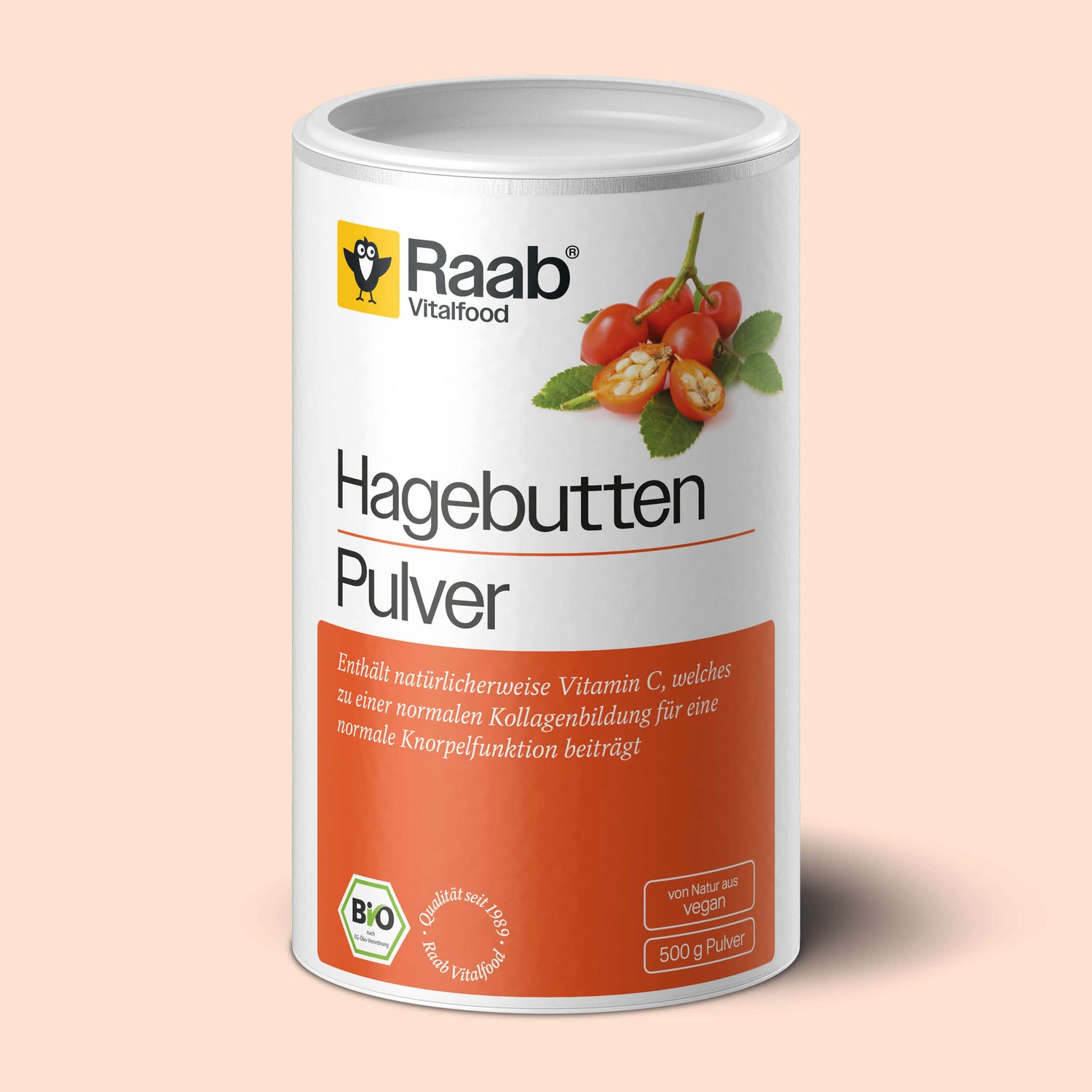 Raab Bio Hagebutten Pulver 500g - Vitamin C trägt zu einer normalen Funktion des Immunsystems bei, AP-4 Hagebutten aus Chile
