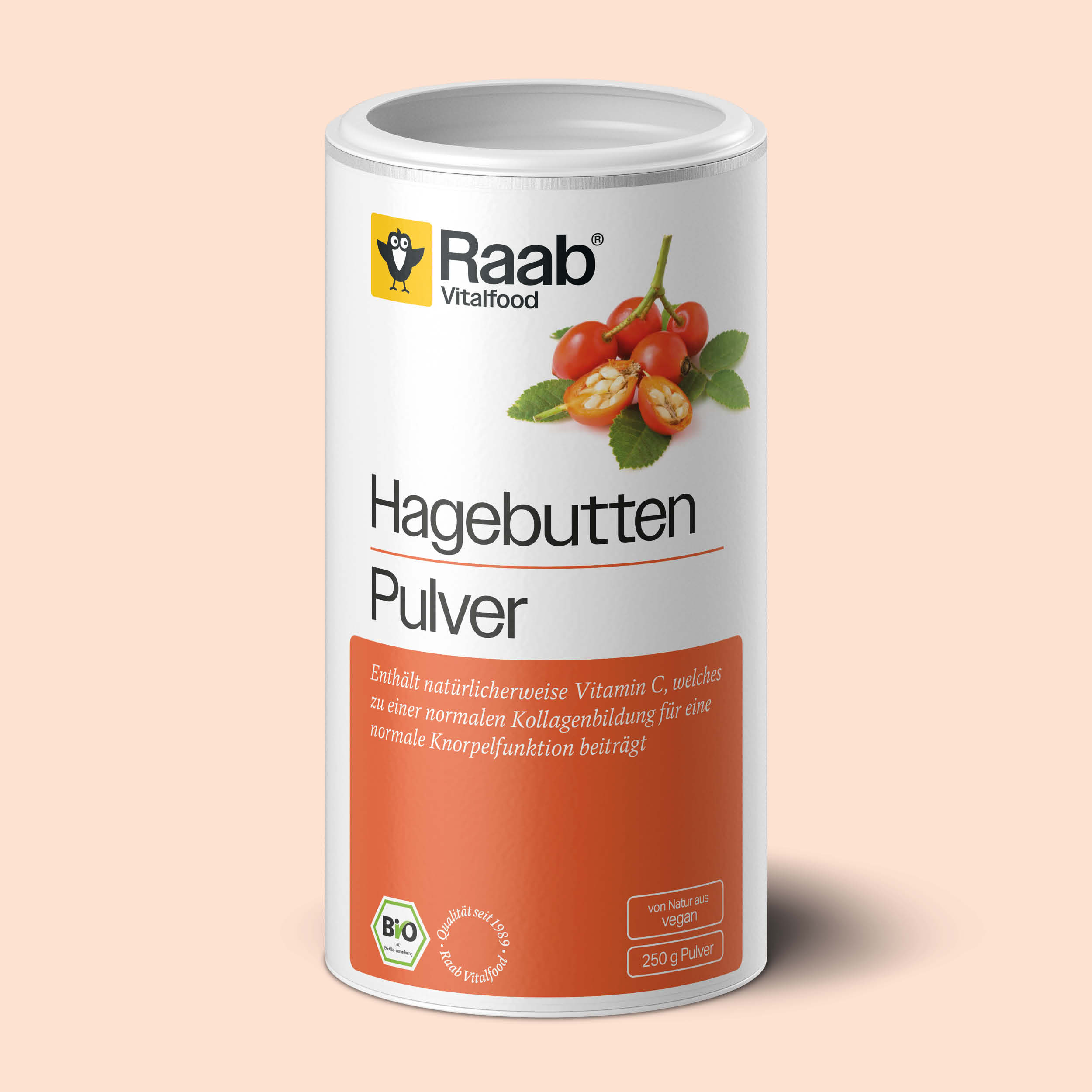 Raab Bio Hagebutten Pulver 250g - 100% Hagebuttenpulver mit natürlichem Vitamin C aus kontrolliert biologischem Anbau