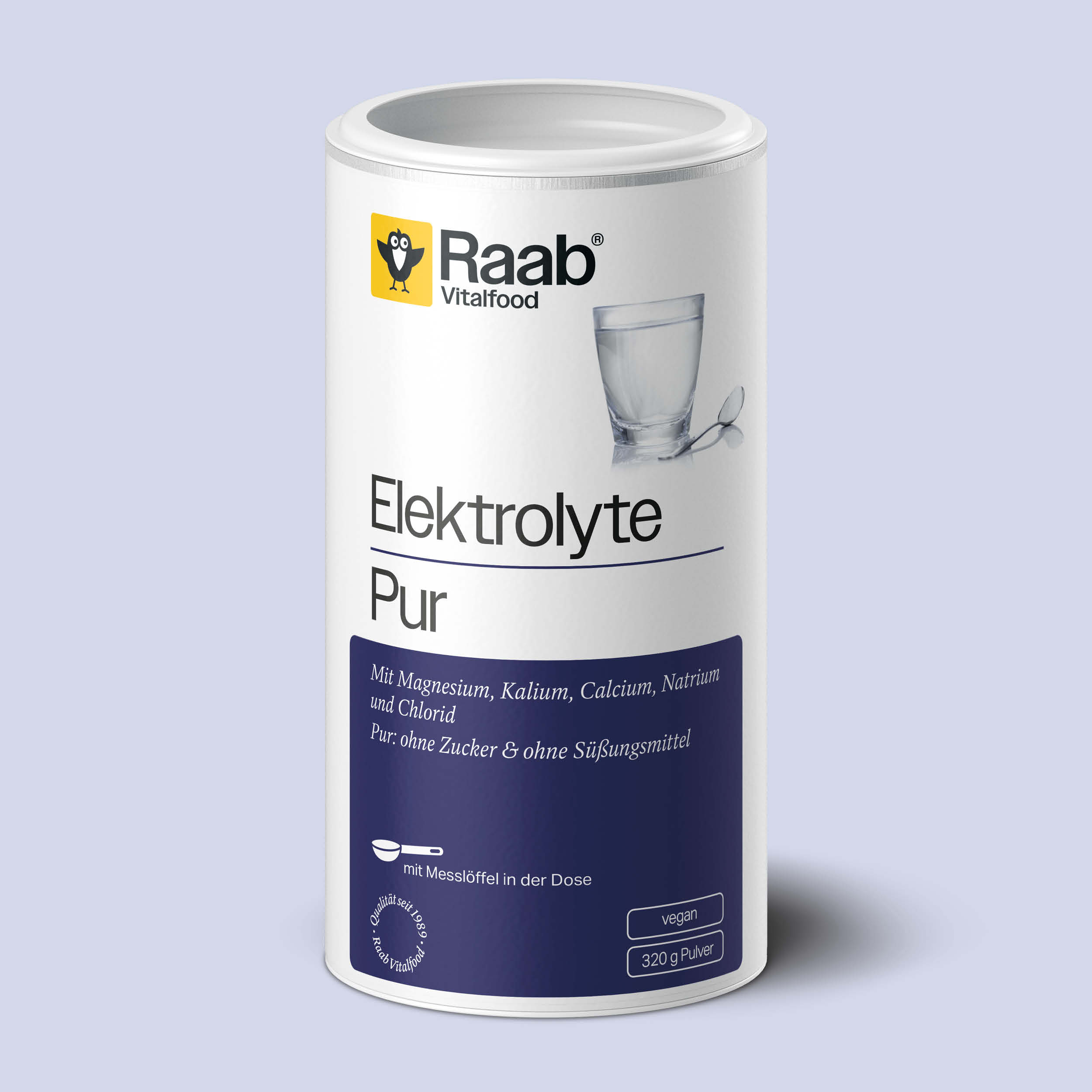 Dose Raab Vitalfood Elektrolyte Pur mit 320 g Pulver, veganes Elektrolytpulver ohne Zucker und Süßungsmittel, mit Magnesium, Kalium, Calcium, Natrium und Chlorid, mit Messlöffel