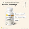 Dose Good Aging Komplex mit 60 veganen Kapseln, Text zur täglichen Einnahme von 1x2 Kapseln, geeignet für unterwegs
