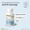 Raab Vitalfood Fertil Komplex in Dose mit 90 Kapseln, dargestellt als praktische und vegane Lösung für unterwegs, empfohlene Tagesdosis 3 x 1 Kapsel.