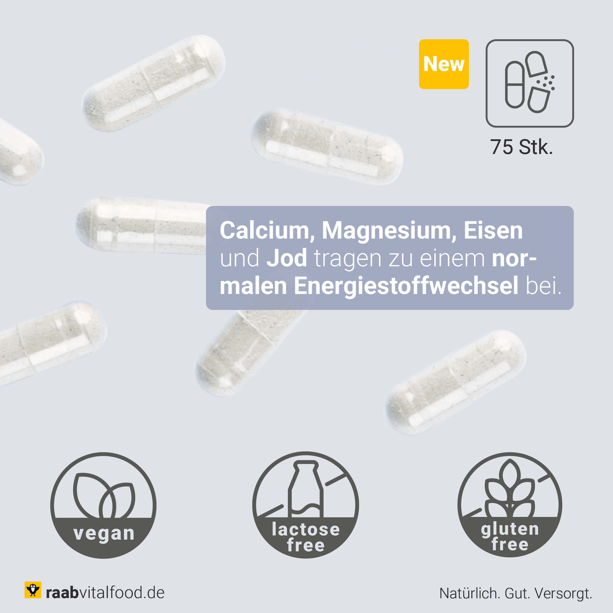 Mineralstoff Komplex - vegane Kapsel, 75 Kapseln pro Dose Magnesium und Calcium im Verhältnis 2:1