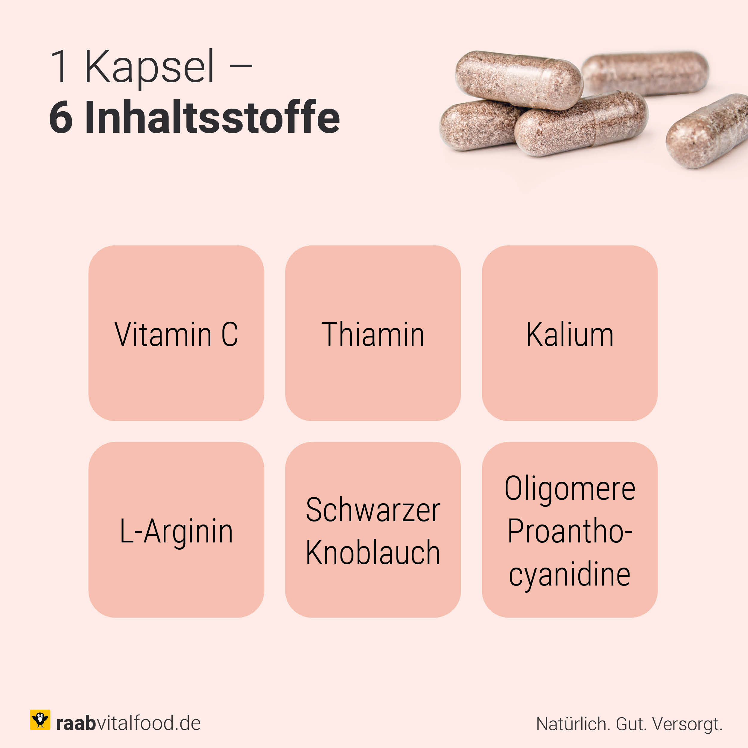 Herz Gefäß Komplex Inhaltsstoffe - Kalium, Thiamin, Vitamin C, L-Arginin und schwarzer Knoblauch und OPC