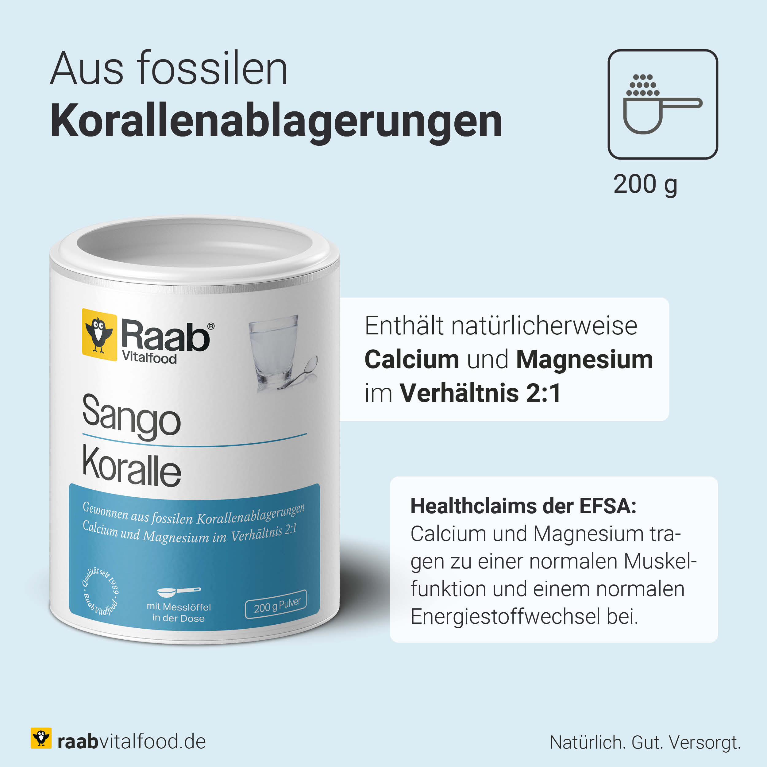 Sango Koralle Pulver Inhaltsstoffe - Calcium trägt zur Erhaltung normaler Zähne bei, Magnesium trägt zu einem normalen Energiestoffwechsel bei