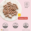 PQQ-Kapseln auf einer hellen Schale. Hervorgehoben werden Premium PQQ sowie die Eigenschaften vegan, laktosefrei und glutenfrei.