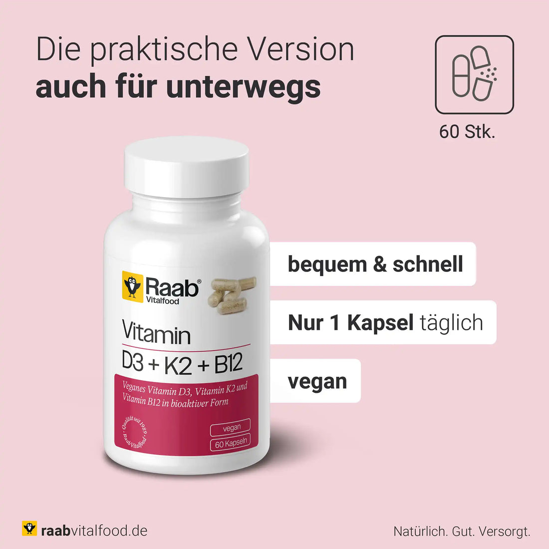 Vitamin D3 + K2 + B12 Kapseln